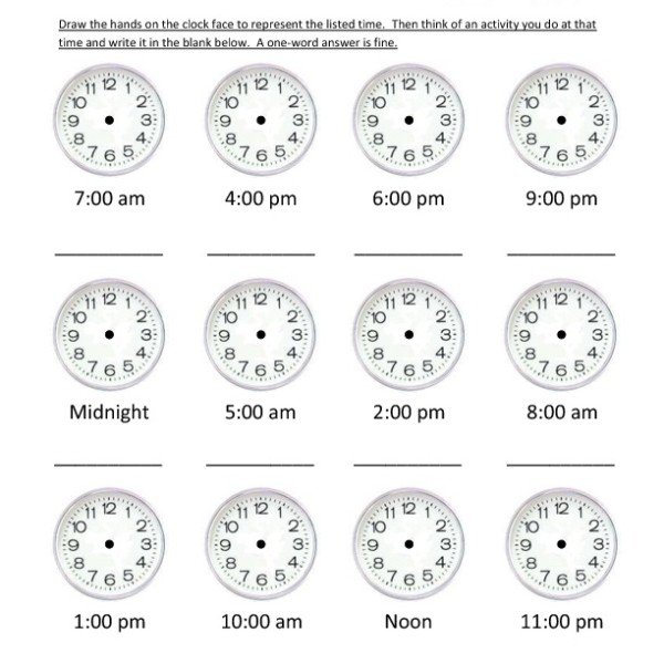 First Grade Reading Clocks Worksheet 10 â One Page Worksheets